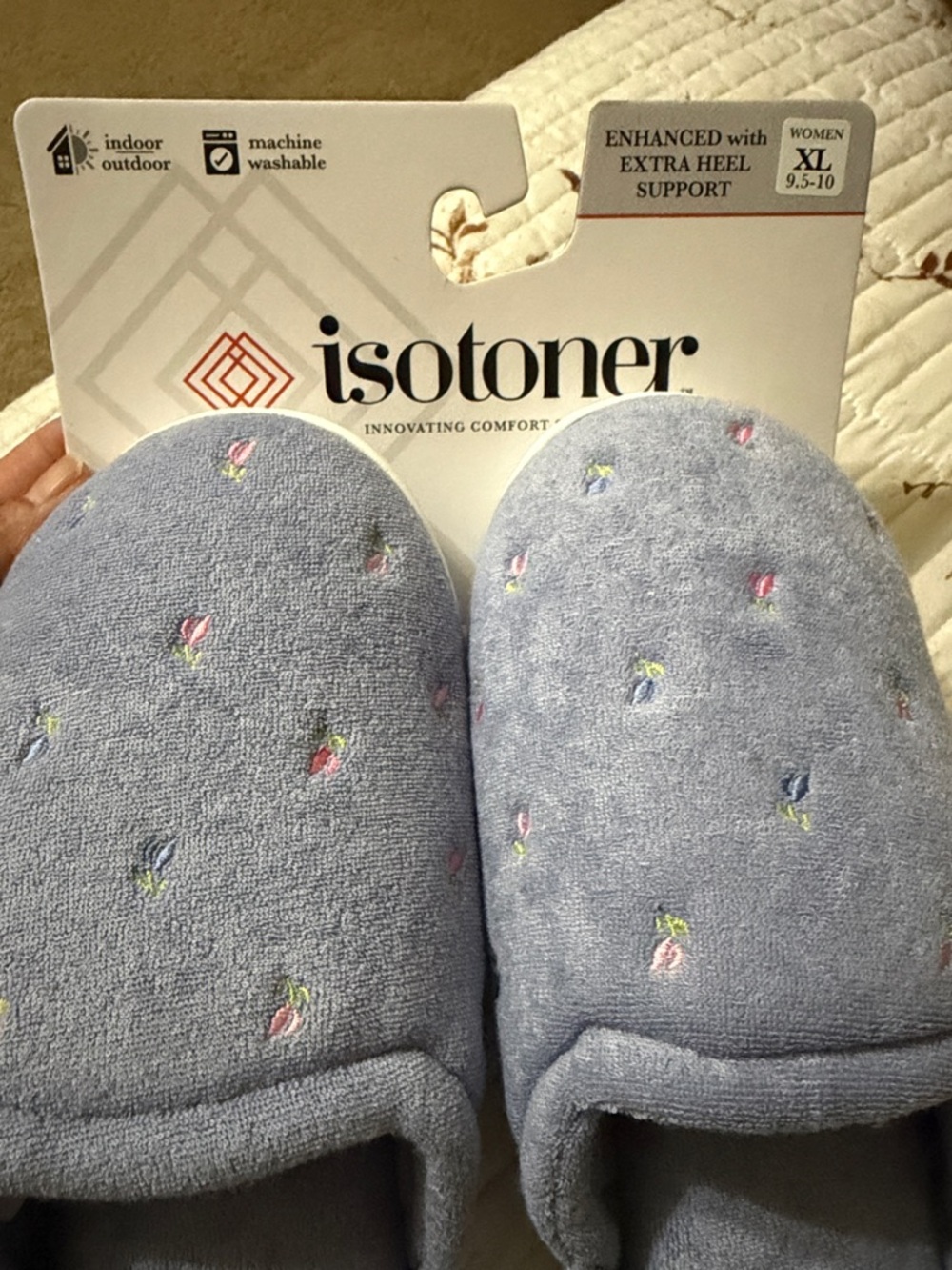 isotoner Light Purple Embroidered Floral Plush Slip-On Slippers - Picture 5 of 5